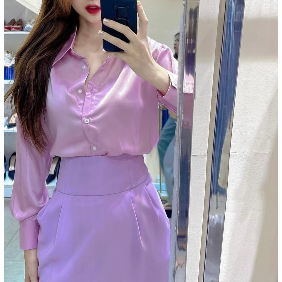 Áo sơmi lụa tím Za*ne