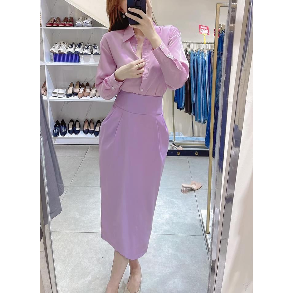 Áo sơmi lụa tím Za*ne