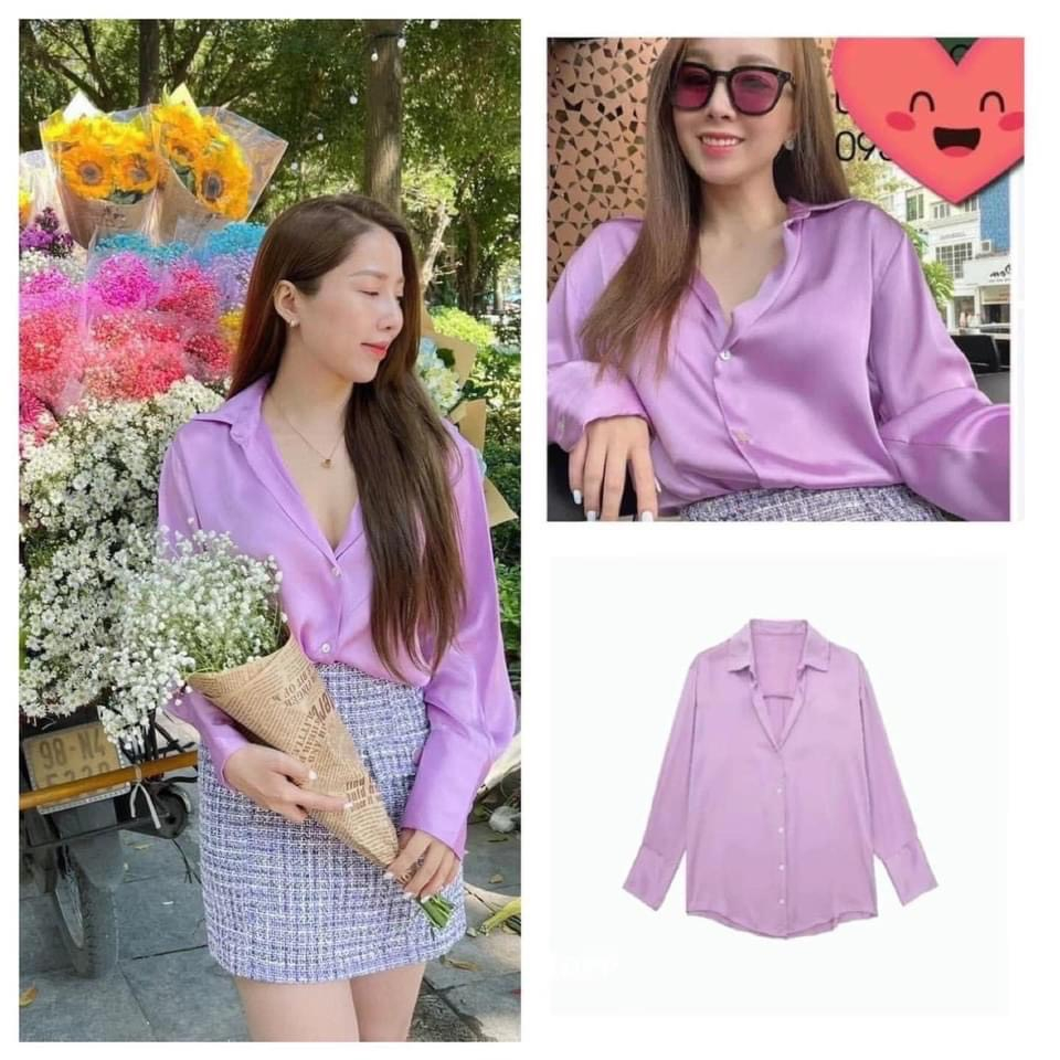 Áo sơmi lụa tím Za*ne