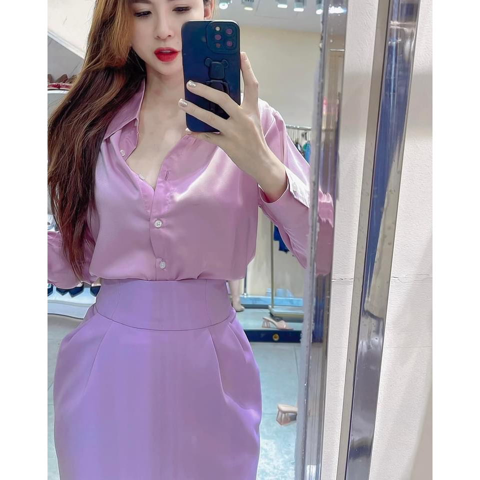 Áo sơmi lụa tím Za*ne