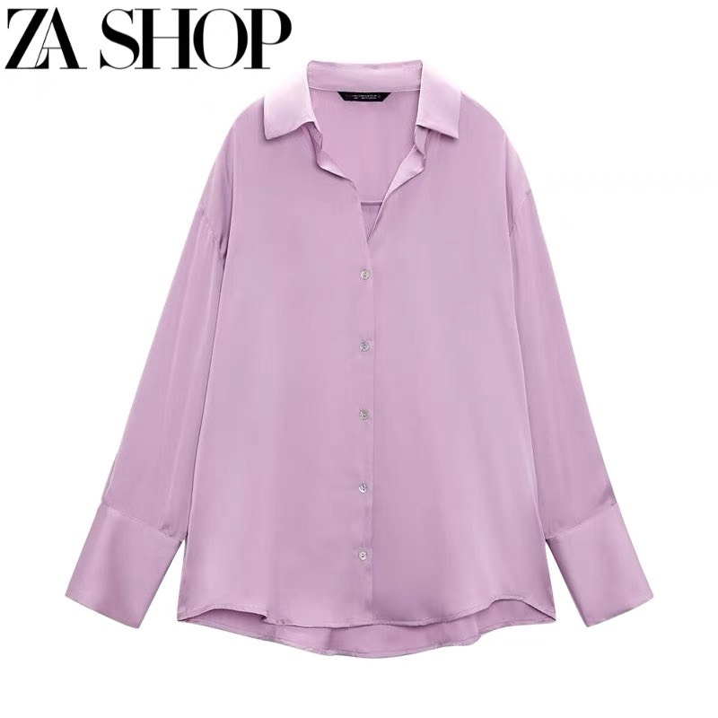 Áo sơmi lụa tím Za*ne