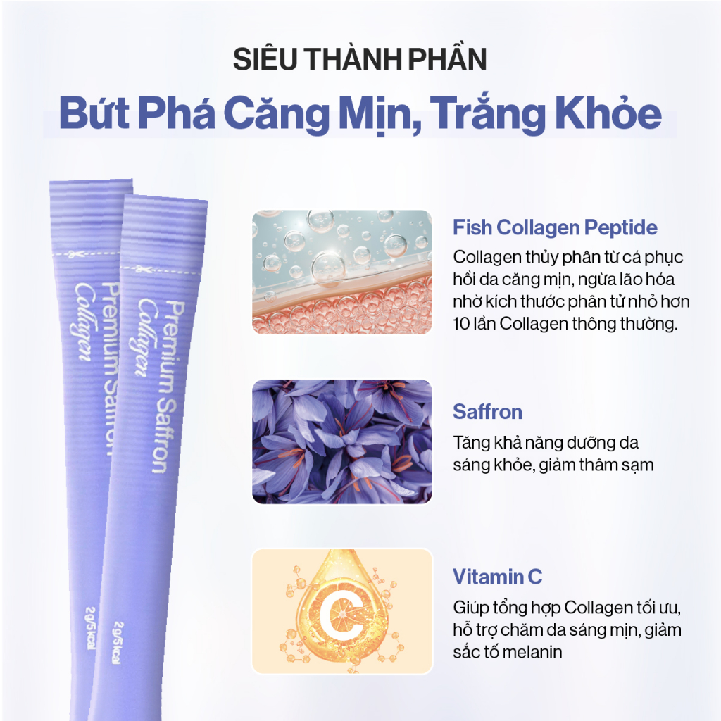 Combo 2 Hộp bột uống Collagen Cao Cấp Kết Hợp Saffron (60 gói x 2)