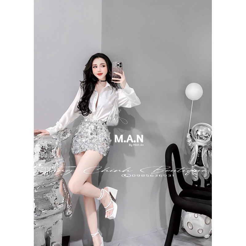 Set áo sơ mi mix chân váy kim sa siêu sang chảnh