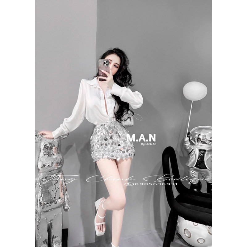 Set áo sơ mi mix chân váy kim sa siêu sang chảnh