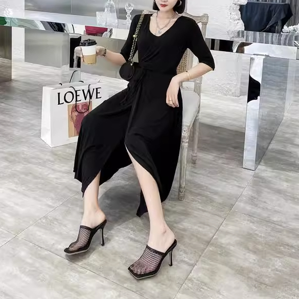 Guốc cao gót 9 phân mõm lưới bọc đầu mũi chân gót nhọn phong cách sexy cho nữ 2023