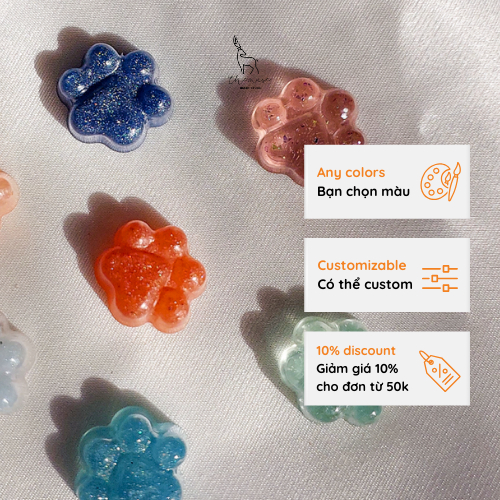 Charm Chân mèo cute chất liệu nhựa resin handmade gắn kèm móc khóa, bỏ hộp bút, decor tủ kính và hồ cá