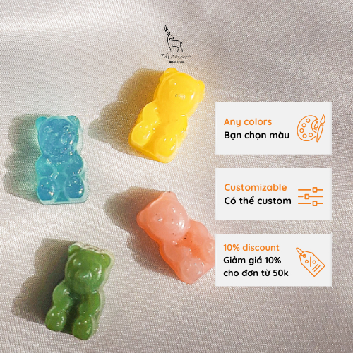 Charm Bear hình gấu chất liệu nhựa resin handmade gắn kèm móc khóa, bỏ hộp bút, decor tủ kính và hồ cá
