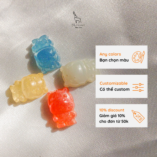 Charm Hà mã mini chất liệu nhựa resin handmade gắn kèm móc khóa, bỏ hộp bút, decor tủ kính và hồ cá