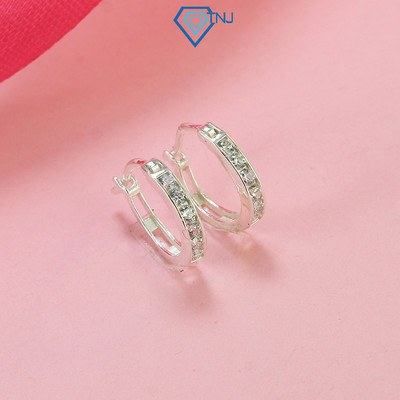 Bông tai bạc nữ tròn nạm đá chốt bấm TNJ JEWELRY, Khuyên tai bạc 925 đơn giản unisex sang trọng BTN0195 - Trang Sức TNJ
