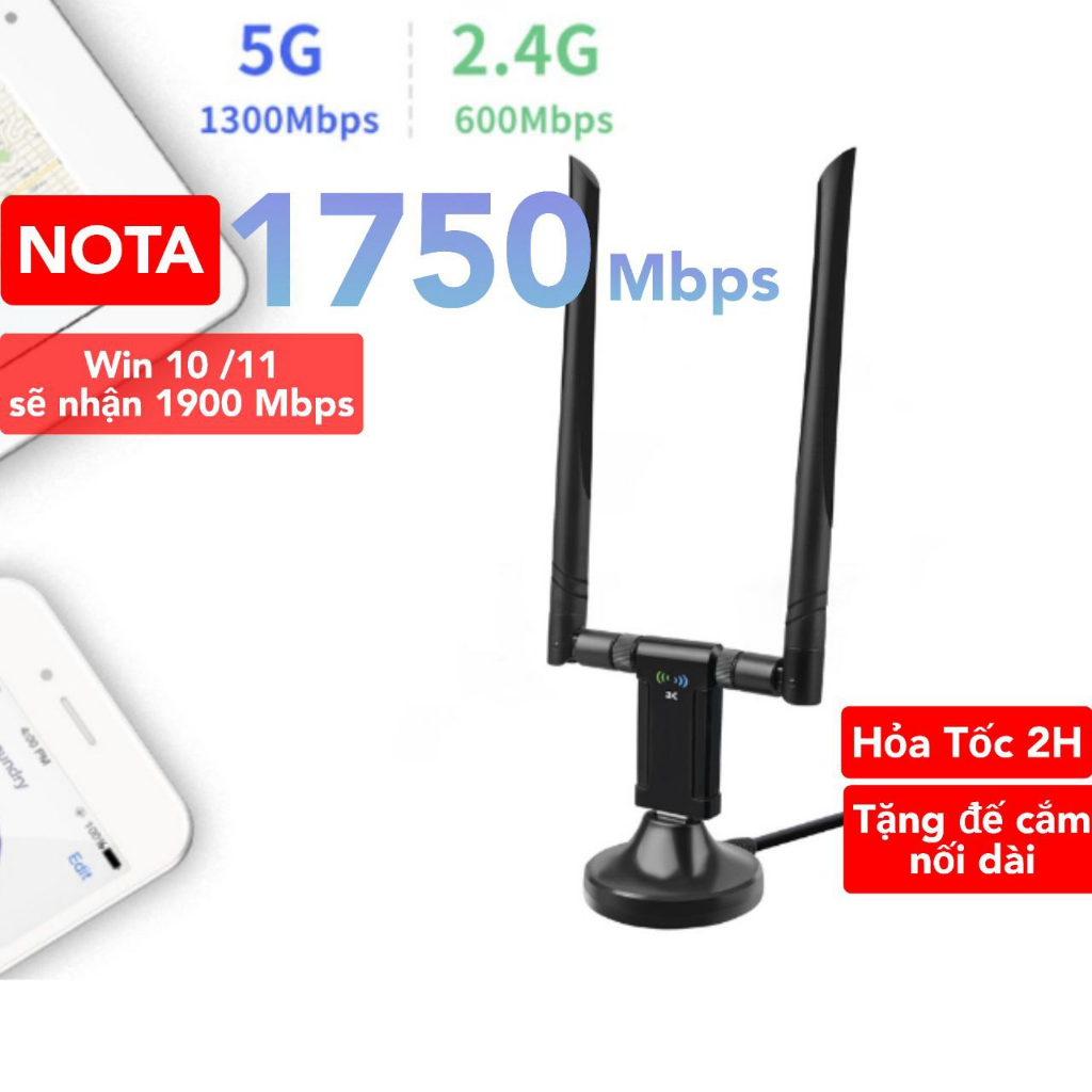 Nâng cấp WiFi 5G dễ dàng với USB 3.0 WIFI siêu tốc 1300Mbps bắt 5GHz cho máy bàn PC laptop
