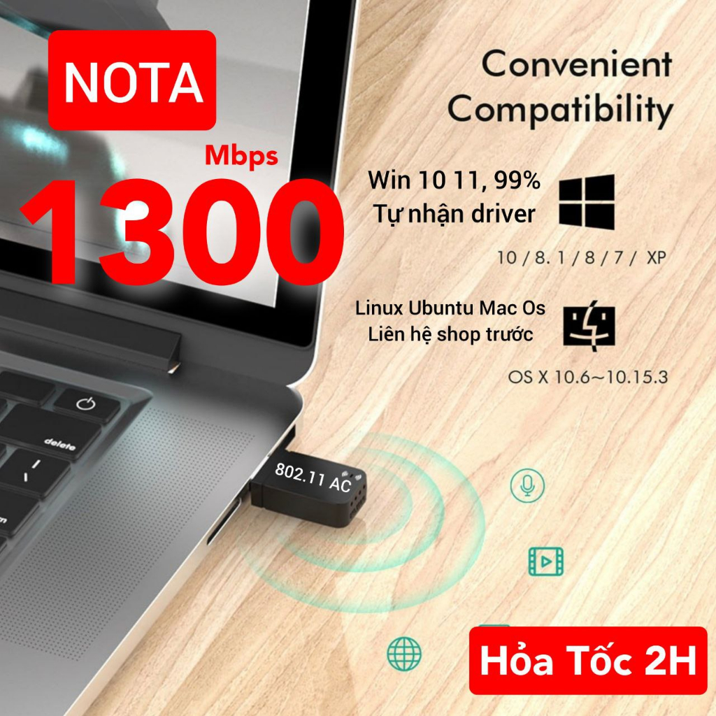 Nâng cấp WiFi 5G dễ dàng với USB 3.0 WIFI siêu tốc 1300Mbps bắt 5GHz cho máy bàn PC laptop