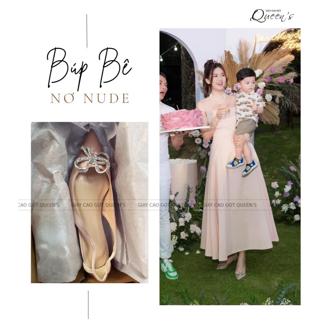 Giày Búp Bê Nữ Nude Nơ Đá Satin Cao Cấp QUEENS STORE êm sang chắc chân
