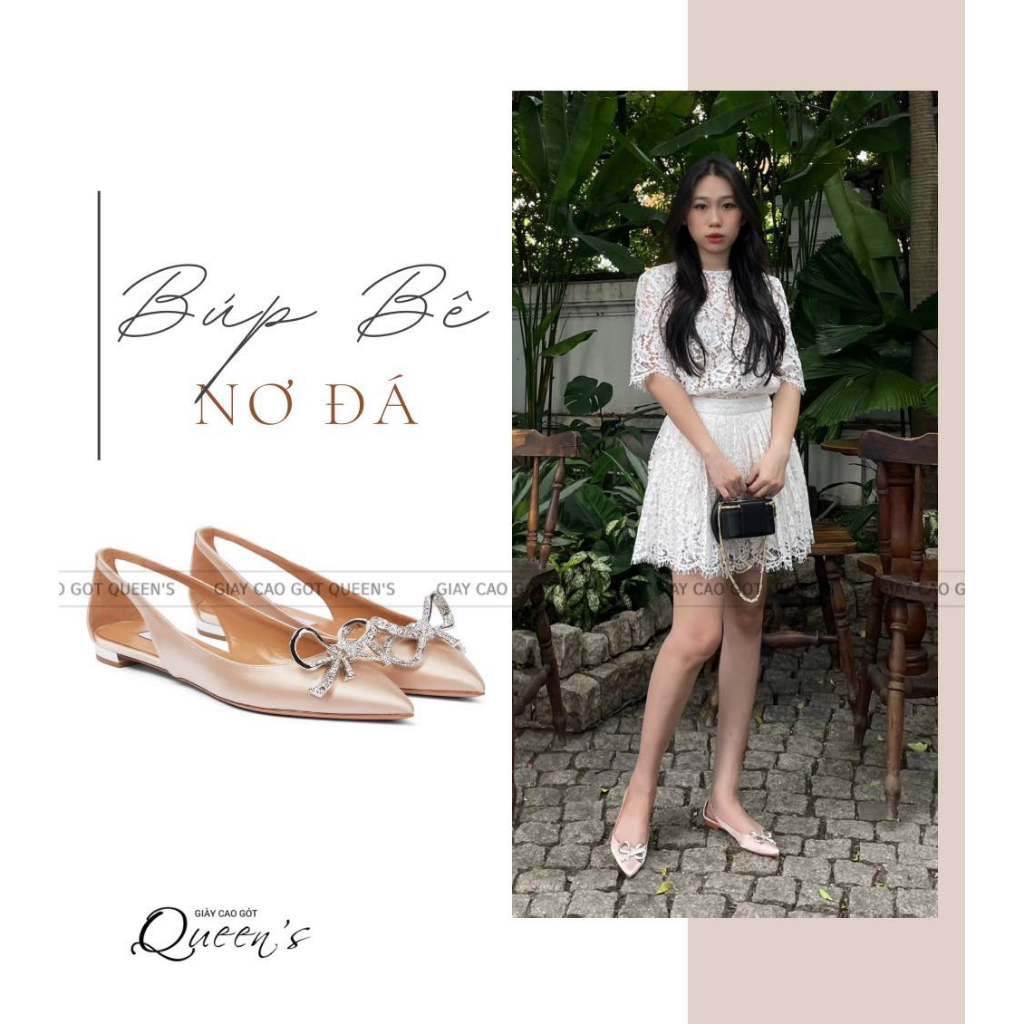Giày Búp Bê Nữ Nude Nơ Đá Satin Cao Cấp QUEENS STORE êm sang chắc chân