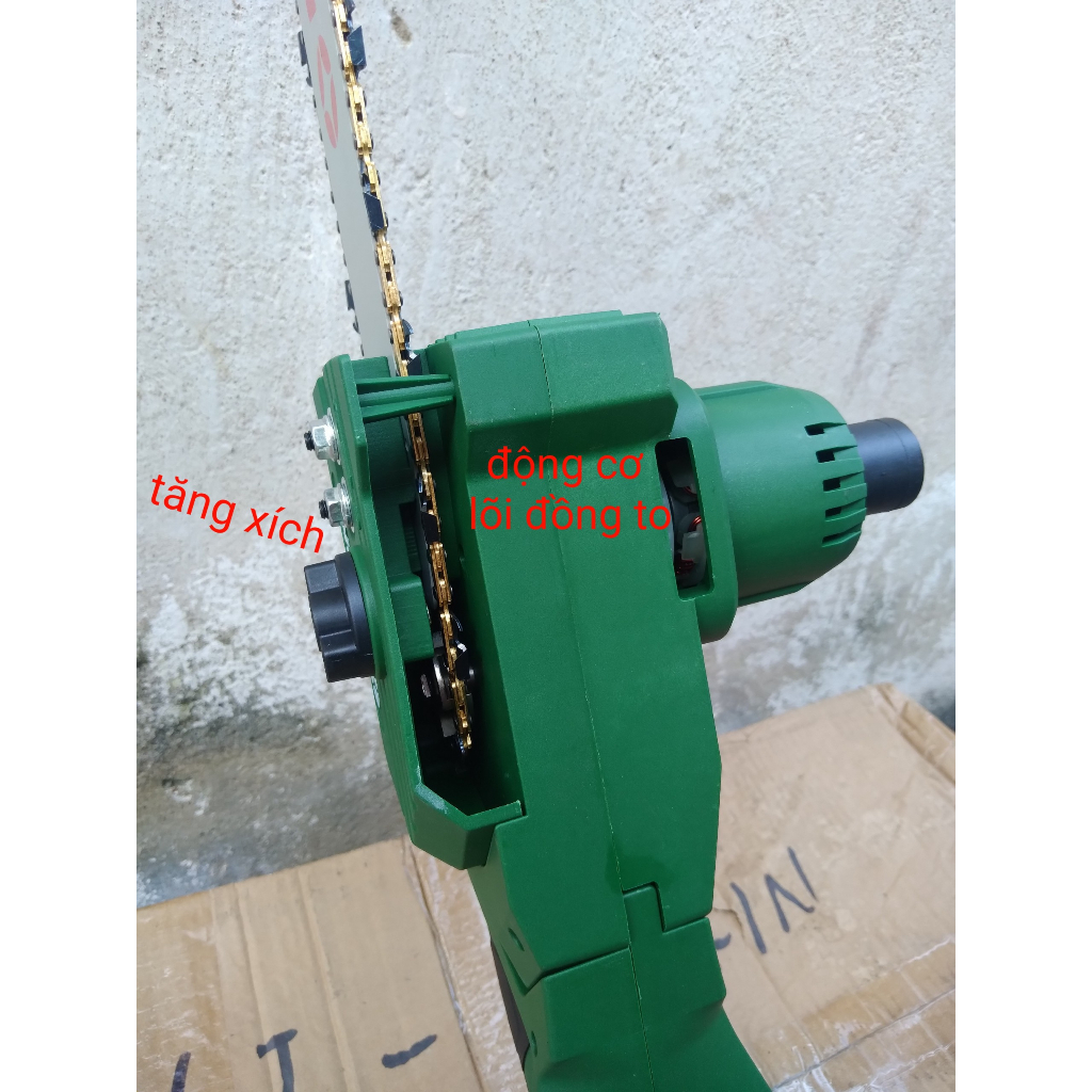 Thân máy cưa cây, thân máy cưa gỗ cầm tay hinoki 12inch không chổi than dùng chân pin makita 10cel howacj 15cell