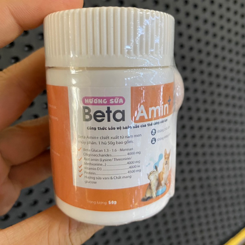 Bột Beta amin, tăng đề kháng, kích thích ăn uống, hỗ trợ hô hấp hũ 50gr cho mèo