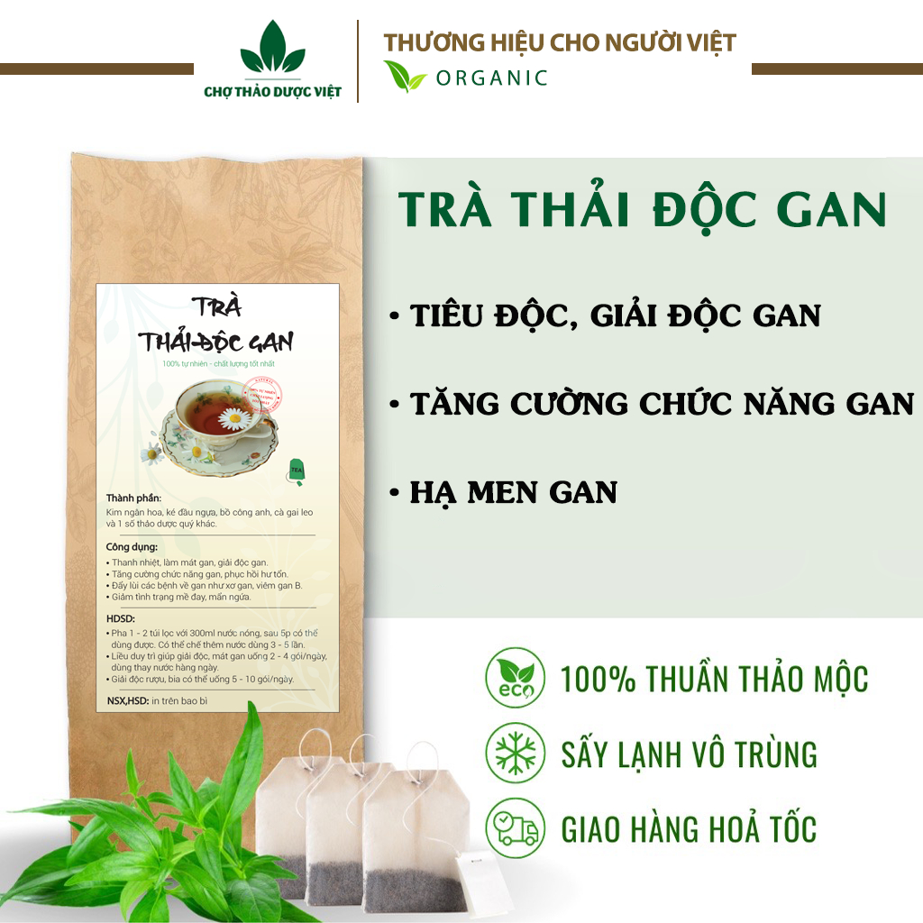 Trà thải độc gan túi lọc, hỗ trợ hạ men gan, xơ gan, thanh lọc cơ thể - Chợ thảo dược việt