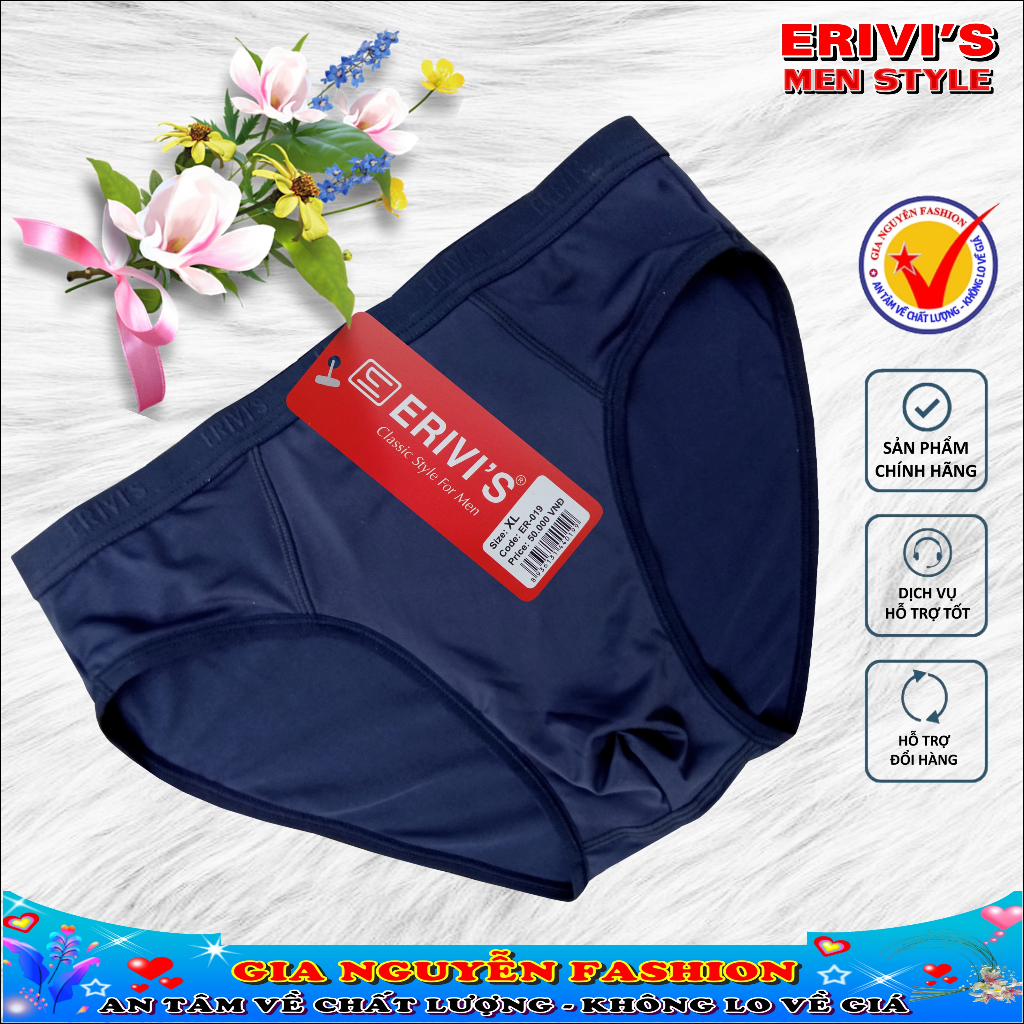 1 chiếc quần lót nam Erivis 019, lưng nhỏ, chữ nổi, chất liệu thun lạnh bốn chiều. Hàng VN chất lượng cao