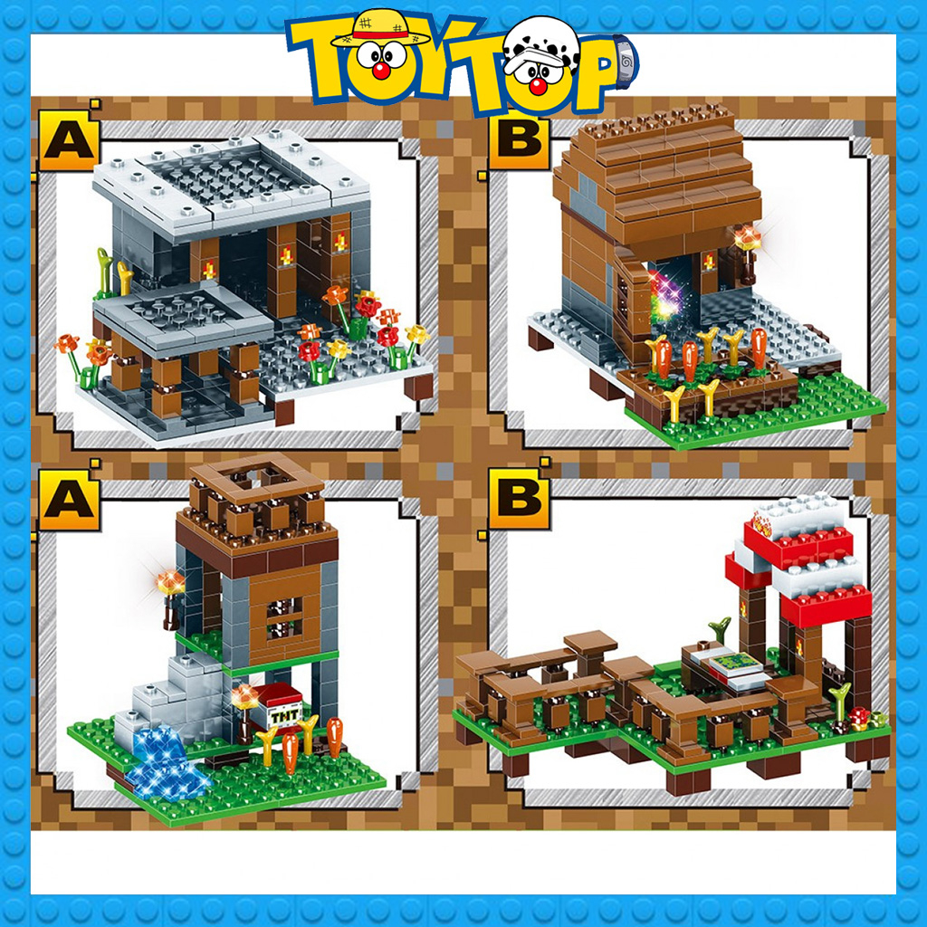 Đồ chơi lắp ráp minecraft ngôi làng chiến đấu cùng Iron Golem tại sào huyệt thế giới vuông my world xếp hình LB600