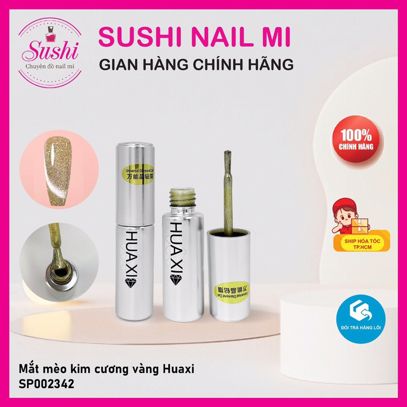 Sơn gel mắt mèo kim cương Huaxi bạc, vàng, cầu vòng lấp lánh - Sushi nail mi