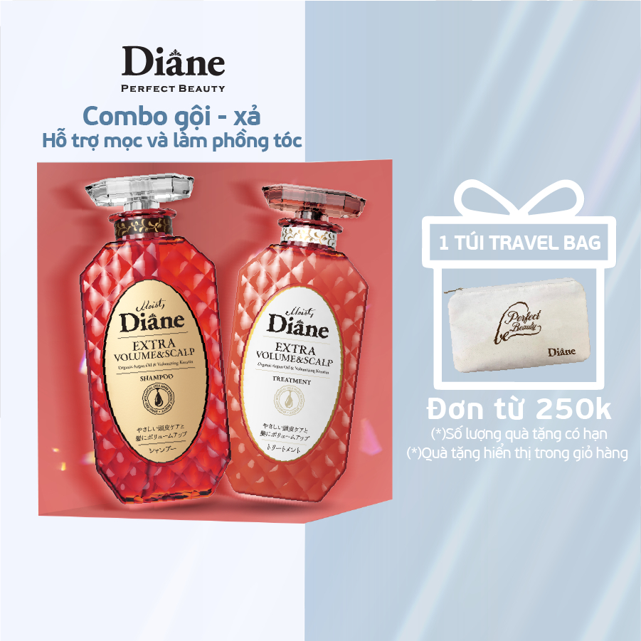 Cặp Gội Xả hỗ trợ mọc tóc & làm phồng tóc Moist Diane Extra Volume & Scalp 450mlx2