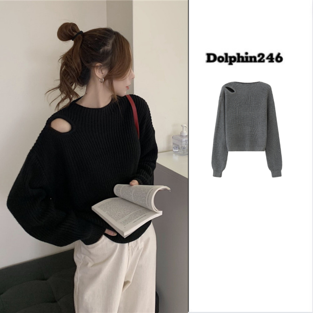 Áo len nữ dài tay dáng rộng khoét vai sexy thiết kế vintage màu basic dễ phối đồ phong cách Hàn Quốc cổ điển M133 N-2