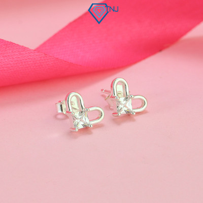 Khuyên tai bạc nữ đính đá lấp lánh TNJ JEWELRY, Bông tai bạc 925 trái tim phong cách cá tính BTN0203 - Trang Sức TNJ
