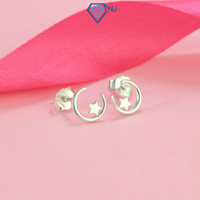 Khuyên tai bạc nữ chốt đấy đơn giản TNJ JEWELRY, Bông tai bạc 925 hình trăng sao cá tính BTN0202 - Trang Sức TNJ