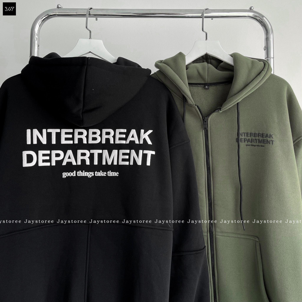 Áo Khoác Nỉ Hoodie Zip INTERBREAK MÀU ĐEN/XÁM/RÊU Form Rộng Unisex Nam Nữ - Áo Hoodie dây kéo 🖤 JEJUL