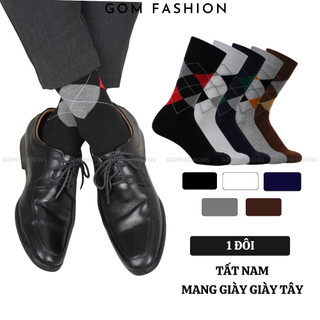 Tất nam cổ cao đi giày tây GOMTAT hoạ tiết quả trám, chất liệu cotton cao cấp hút ẩm thoáng khí  -GOM-QUATRAM-1DOI