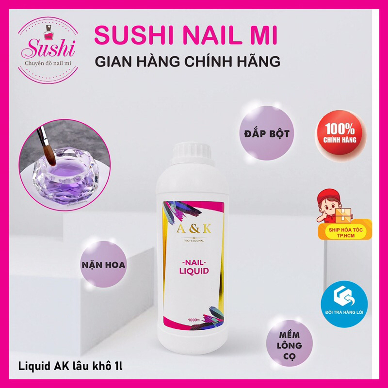 Lưu huỳnh đắp bột AK lâu khô 1000ml - liquid chảy dẻo, thơm nhẹ, nặn hoa - Sushi nail mi