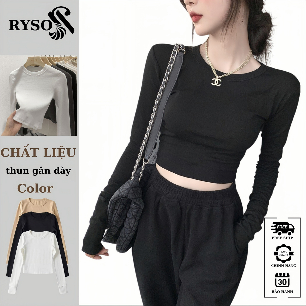 Áo Croptop Tay Dài CỔ TRÒN Nữ Ôm Body Chất Tốt, Áo Thun gân kiểu nữ crt dài tay RYSO FASHION