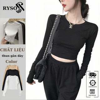 Áo Croptop Tay Dài TRƠN Nữ Ôm Body Chất Tốt, Áo Thun gân kiểu nữ crt dài tay RYSO FASHION