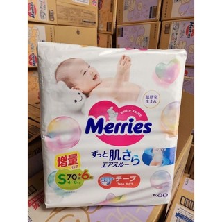 Bỉm dán/quần MERRIES cộng miếng nội địa Nhật NB76+6/S70+6/M56+4/L58