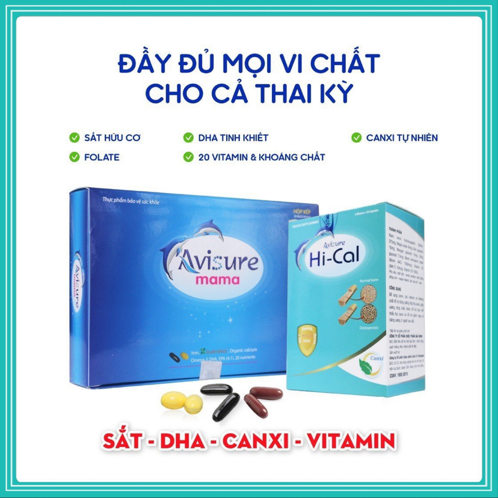Combo Avisure Mama và Avisure Hi-cal Bổ sung DHA, EPA, Canxi, Vitamin và khoáng chất cho mẹ trước trong và sau sinh