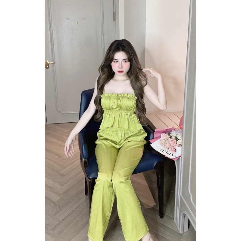 Bộ Đồ Ngủ Nữ Lụa Xước Áo Hai Dây Nhún Sexy Freesize 40-60kg