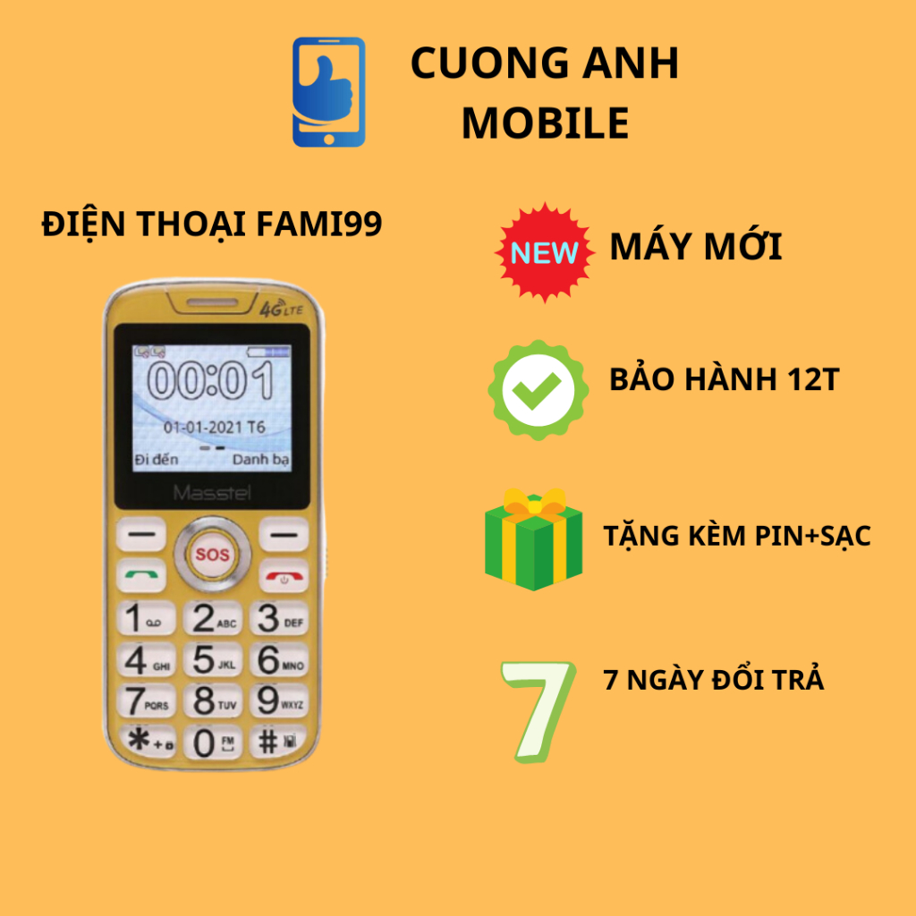 Điện thoại dành cho người già  Fami 99 , đọc số, loa to , pin khủng , đèn pin siêu sáng Tặng kèm ốp | BigBuy360 - bigbuy360.vn