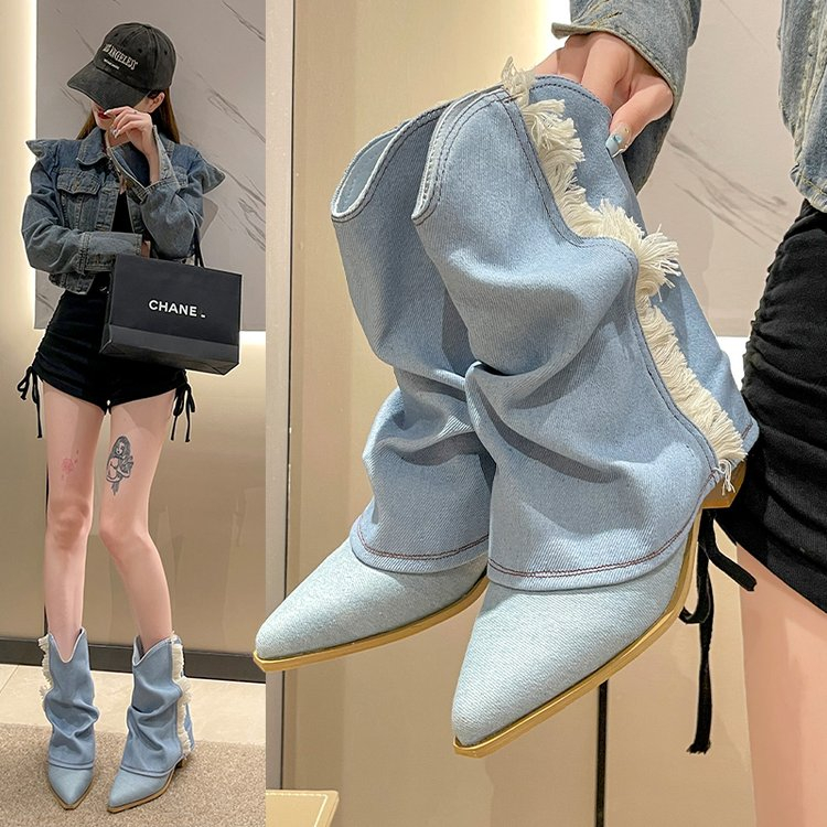 Boot jean cổ ngắn phong cách cách cao bồi, ống gập có big size 40 41 42