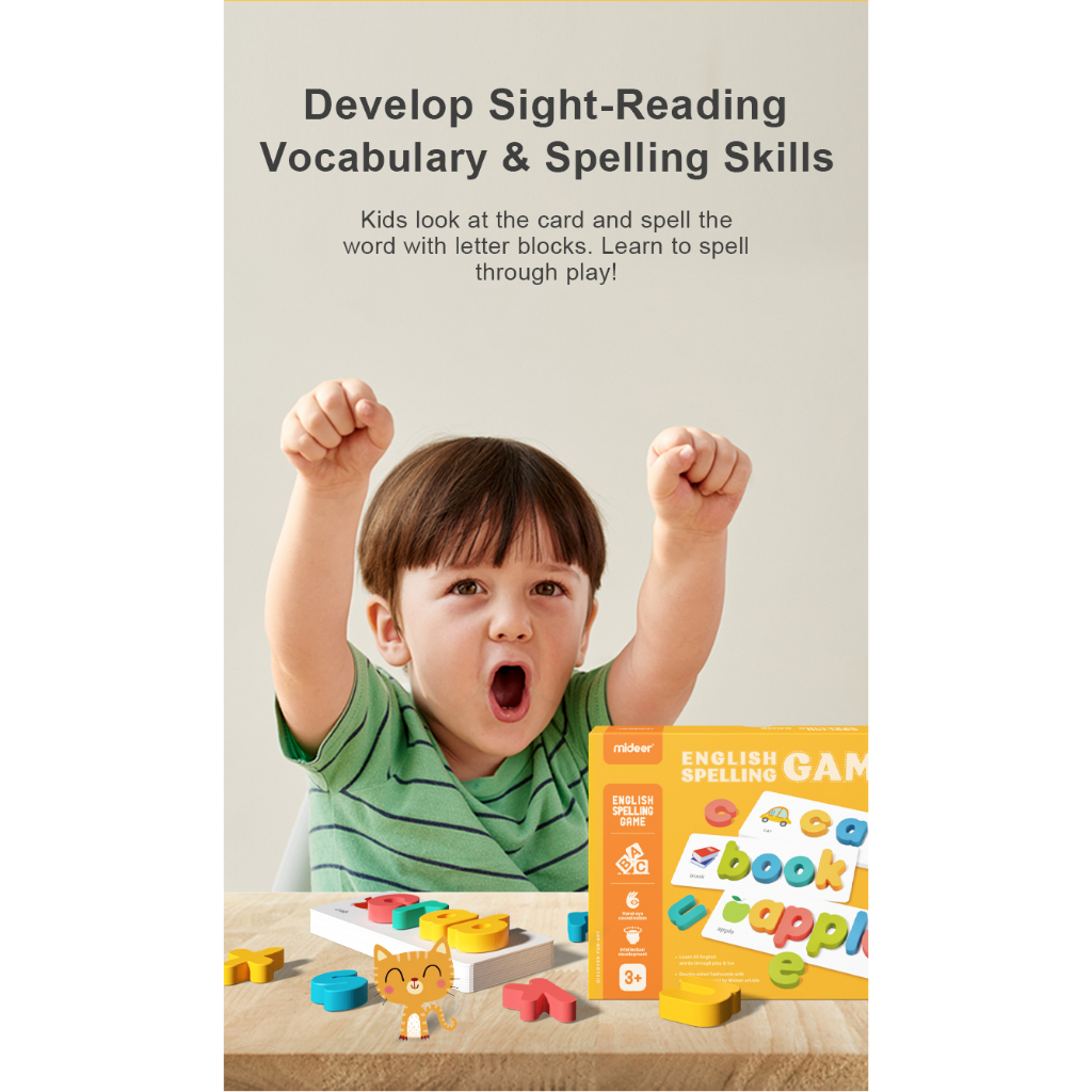 Đồ chơi giáo dục sớm học tiếng Anh rèn ghép chữ Mideer English Spelling Games Phonic sight words có 40 flash cards