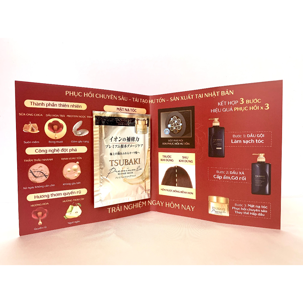 Combo Gội Xả Phục hồi hư tổn Tsubaki Premium EX Intensive Repair và Mặt nạ tóc Tsubaki