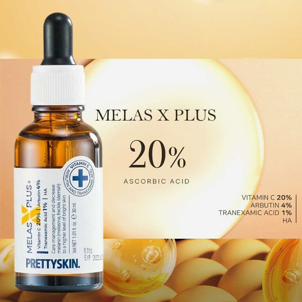 Serum PrettySkin Melas X Plus + Tinh chất  dưỡng trắng da mờ thâm giảm nám dung tích 30ml