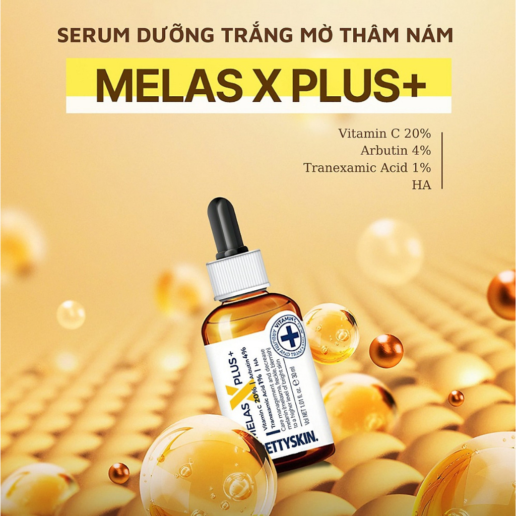 Serum PrettySkin Melas X Plus + Tinh chất  dưỡng trắng da mờ thâm giảm nám dung tích 30ml