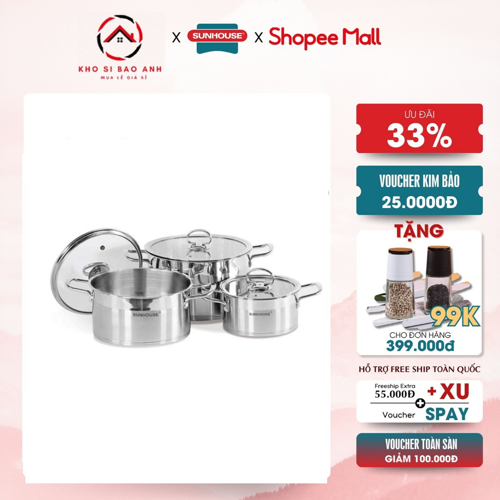 bộ nồi inox 5 ĐÁY SUNHOUSE MAMA SH784