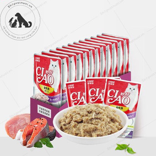 Pate cho mèo gà mực cua cá ngừ cá cơm cá hồi ciao gói 60g.