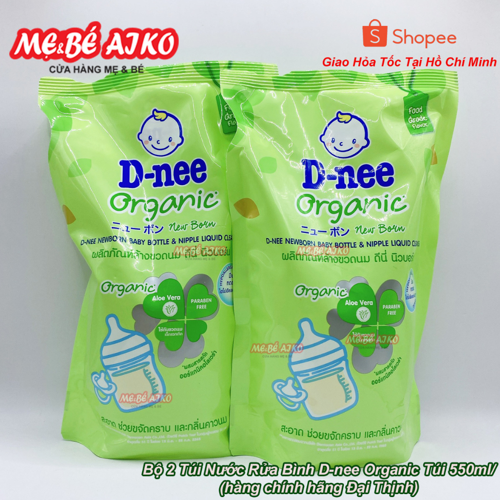 (Chính Hãng Dnee Đại Thịnh) Bộ 2 Gói Nước Rửa Bình Sữa D-nee Organic (550ml x 2)