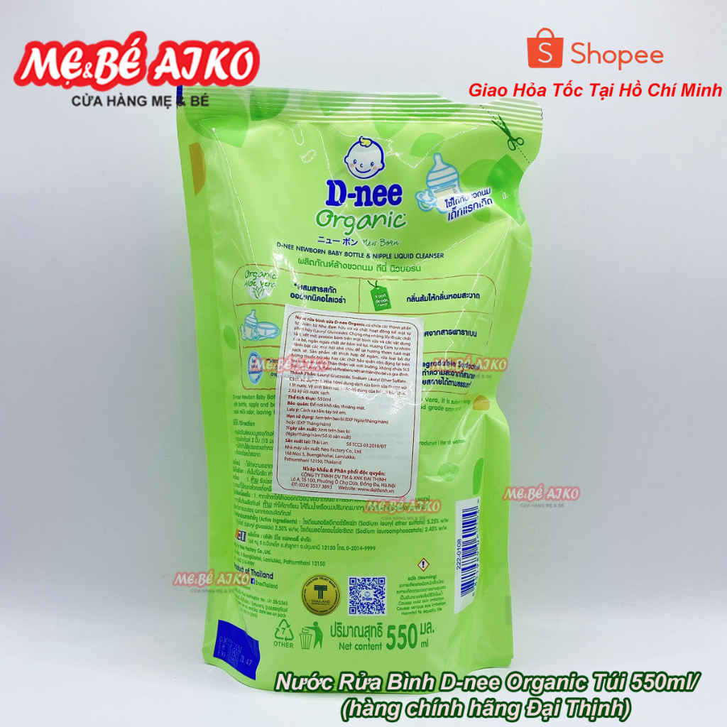 Nước rửa bình sữa D-nee Organic Thái Lan Chai 600ml/Túi 550ml - An Toàn Khi Sử Dụng Cho Bé, Dnee Chính Hãng Đại Thịnh