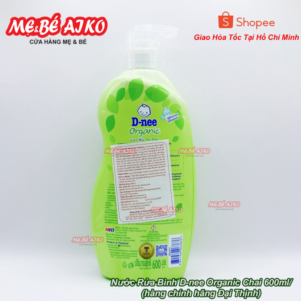 Nước rửa bình sữa D-nee Organic Thái Lan Chai 600ml/Túi 550ml - An Toàn Khi Sử Dụng Cho Bé, Dnee Chính Hãng Đại Thịnh