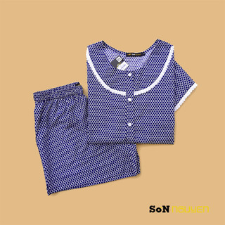 Sonnguyen bộ mặc nhà, đồ ngủ pyjama nữ quần đùi tay ngắn chất cotton 17601