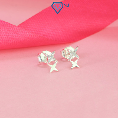 Khuyên tai bạc nữ ánh sao đính đá lấp lánh TNJ JEWELRY, Bông tai bạc 925 basic cá tính BTN0204 - Trang Sức TNJ