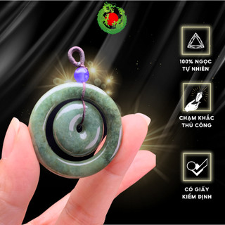 Mặt dây đồng điếu bình an size to Ngọc phỉ thúy tự nhiên jadeite loại A - HR012