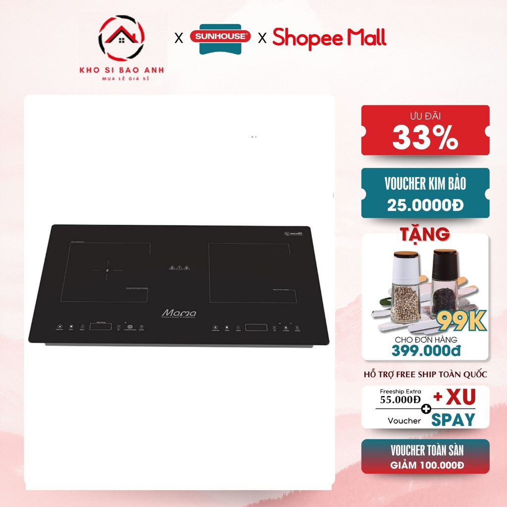 Bếp đôi điện từ hồng ngoại SUNHOUSE Mama MMB9100VN,Công suất lớn với 9 mức nhiệt khác nhau và khả năng làm nóng nha